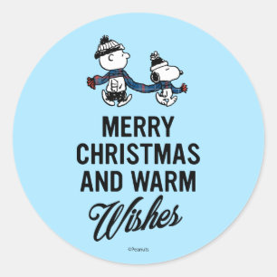 Sticker Rond cacahuètes   Joyeux Noël Snoopy & Charlie Brown