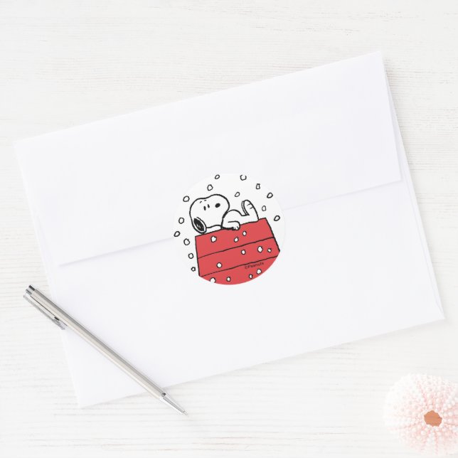 Sticker Rond cacahuètes | Snoopy Doghouse Snowflakes (Enveloppe)