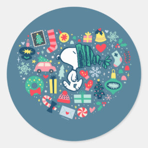 Sticker Rond cacahuètes Snoopy Holiday Happiness Heart