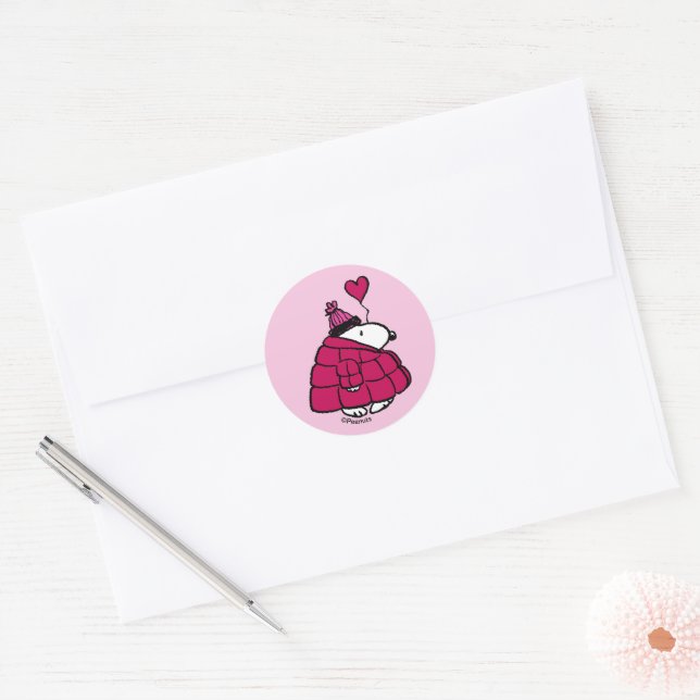 Sticker Rond cacahuètes | Snoopy Puffer Veste Valentine (Enveloppe)
