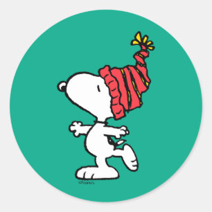 Sticker Rond cacahuètes Snoopy Winter Beanie Casquette