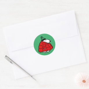 Sticker Rond cacahuètes Veste Snoopy Red Puffer