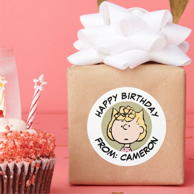 Sticker Rond cacahuètes | Visages de Sally | Joyeux anniversair (Fête)