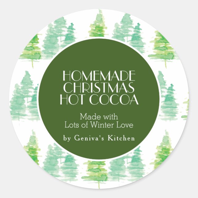 Sticker Rond Cacao en aquarelle Arbre de Noël Mélange maison ro (Devant)