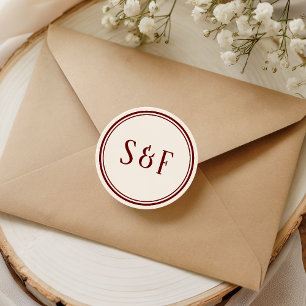 Sticker Rond Cachet de cire élégant crème et burgundy à monogra