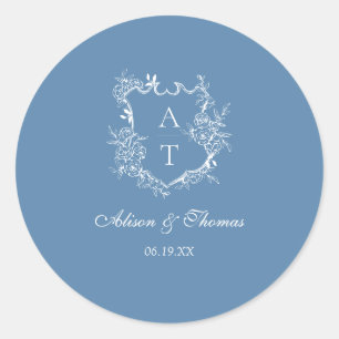Sticker Rond Cachet de mariage à sceau vibrant bleu monogramme