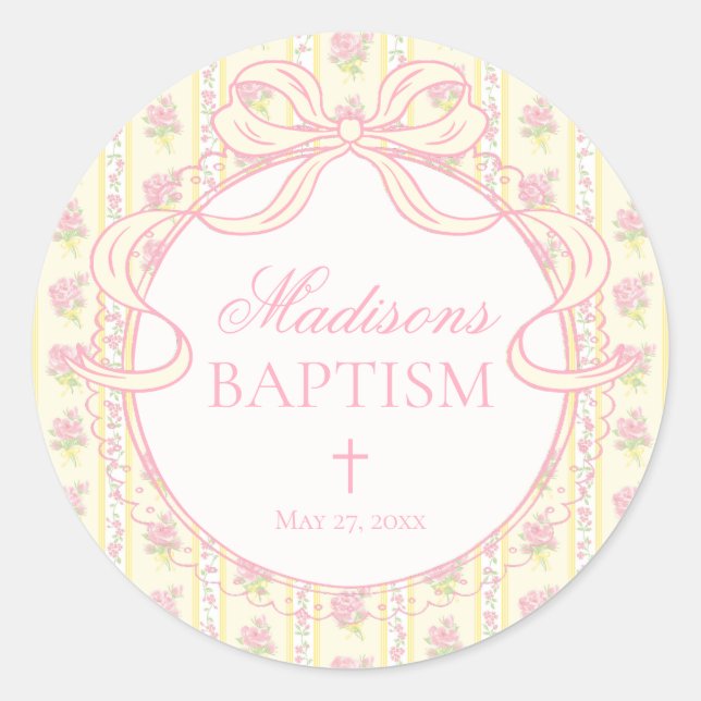 Sticker Rond Cachet d'enveloppe de baptême floral fantaisie vin (Devant)