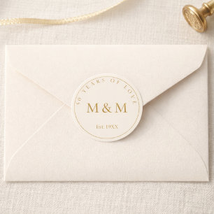 Sticker Rond Cachet Monogramme Ivory Gold Vintage 50e Anniversa