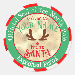 Sticker Rond Cachet officiel de Noël sur fond or et vert