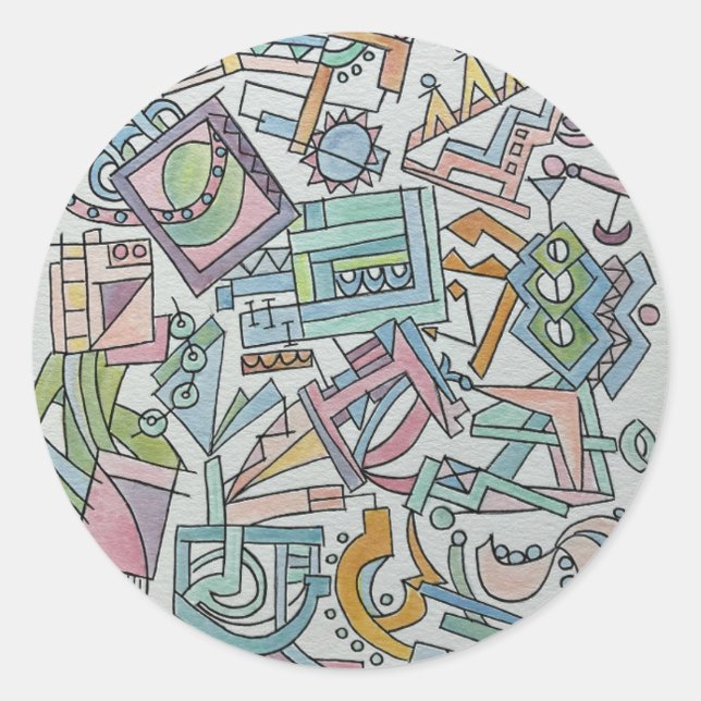 Sticker Rond Cacophony-Whimsical Abstract  Watercolor Art (Devant)