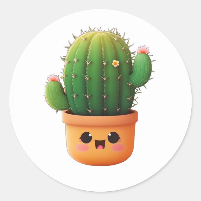 Sticker Rond Cactus 3d Cute kawaii (Devant)
