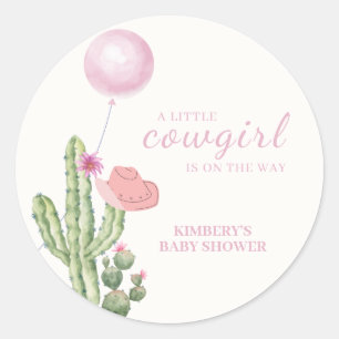 Sticker Rond Cactus à fleurs roses Baby shower à ballons