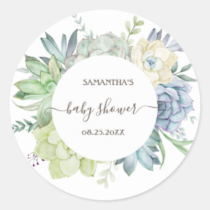 Sticker Rond Cactus aquarelle Succulents Baby Shower  