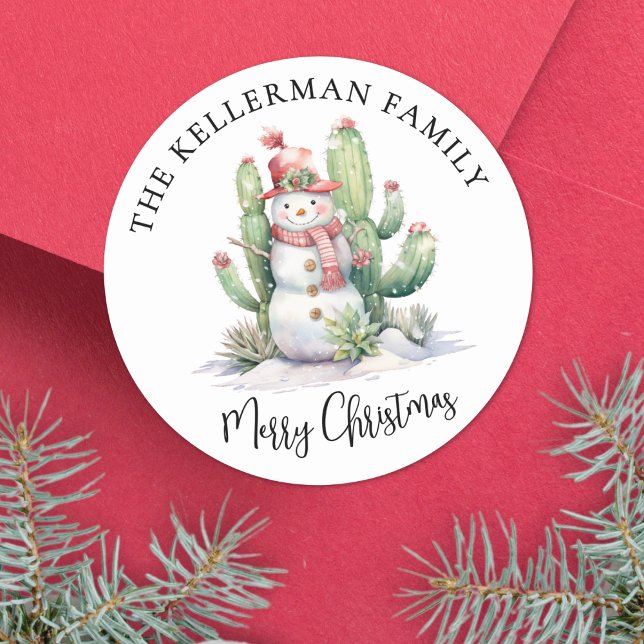 Sticker Rond Cactus Christmas (Cactus Santa Merry Christmas Classic Round Sticker)