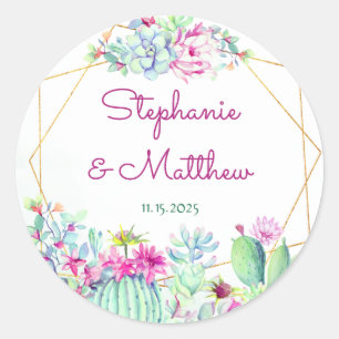 Sticker Rond Cactus géométriques modernes Succulents Mariage fl