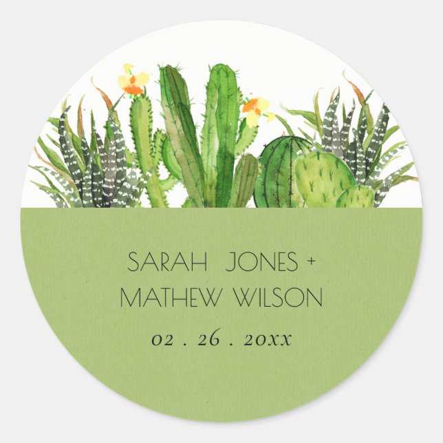 STICKER ROND CACTUS MODERNE JARDIN FLEURI MARIAGE D'EAU COULEUR (Devant)