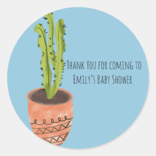 Sticker Rond Cactus Plante Terracotta Dessiné à la Main Rose  C