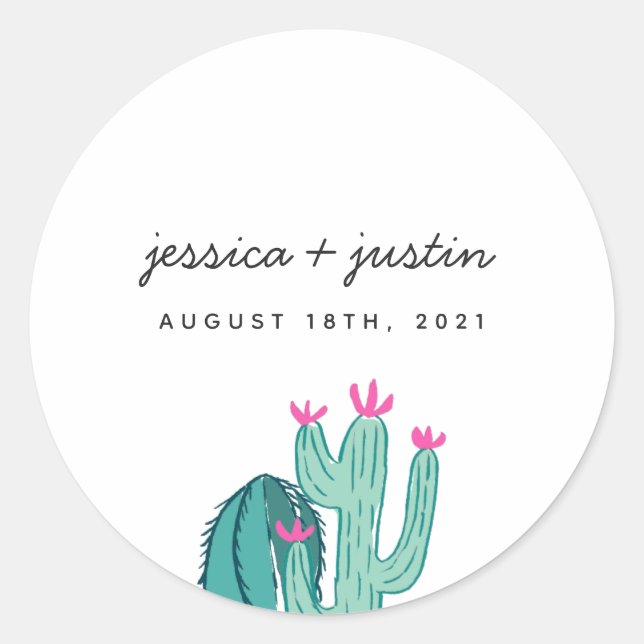 Sticker Rond Cactus Rose Floral Wedding Favoriser (Devant)