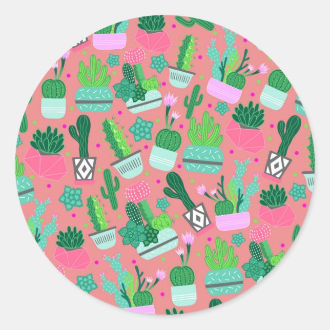 Sticker Rond Cactus rose Sud-Ouest Motif Sweet 16 Party (Devant)