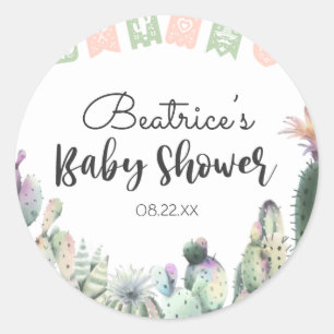 Sticker Rond Cactus vert rose Taco Bout Un Baby shower RSVP