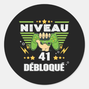 Sticker Rond Cadeau 41 ans Anniversaire Gamer Niveau 41