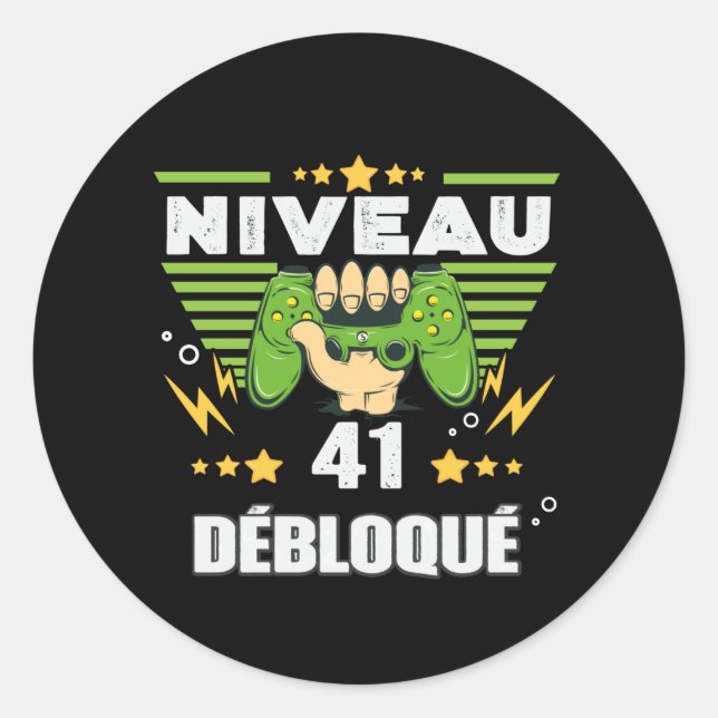 Sticker Rond Cadeau 41 ans Anniversaire Gamer Niveau 41 (Devant)