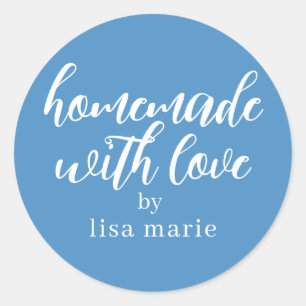 Sticker Rond Cadeau Bleu Azur Personnalisé Fait avec Amour