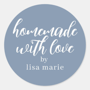 Sticker Rond Cadeau Bleu Vintage Personnalisé Fait avec Amour