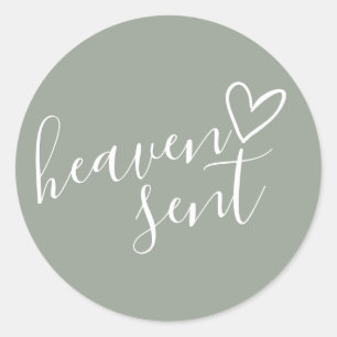 Sticker Rond Cadeau Céleste Vert Sauge Fête de Naissance Mixte