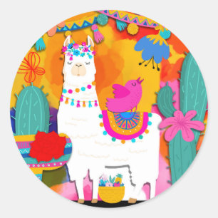 Sticker Rond Cadeau d'anniversaire de Cinco De Mayo de lama de