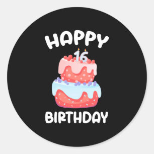 Sticker Rond Cadeau d'anniversaire   Joyeux 16ème anniversaire