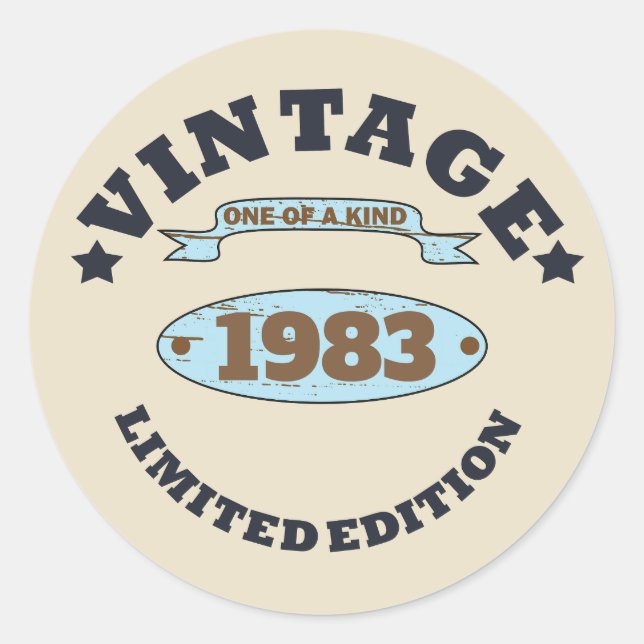 Sticker Rond Cadeau d'anniversaire vintage personnalisé (Devant)