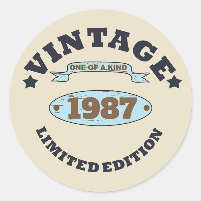 Sticker Rond Cadeau d'anniversaire vintage personnalisé (Devant)