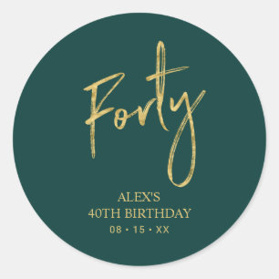 Sticker Rond Cadeau de 40e anniversaire Gold & Green Forty Reme