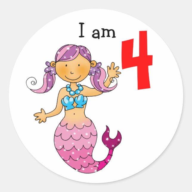 Sticker Rond Cadeau de 4e anniversaire pour une fille, mignonne (Devant)
