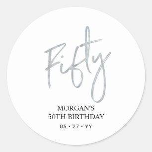 Sticker Rond Cadeau de 50e anniversaire argenté Merci