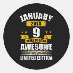 Sticker Rond Cadeau de 9 ans Vintage janvier 2014 9e anniversai