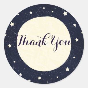 Sticker Rond Cadeau de Baby Shower Céleste Lune et Étoiles Fant