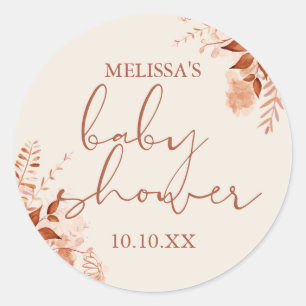 Sticker Rond Cadeau de Baby Shower Floral Rustique Automne