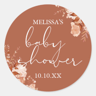 Sticker Rond Cadeau de Baby Shower Floral Rustique Automne