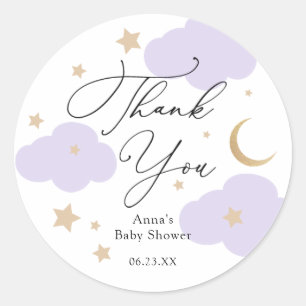 Sticker Rond Cadeau de Baby Shower Lune Classique Rond Bâton