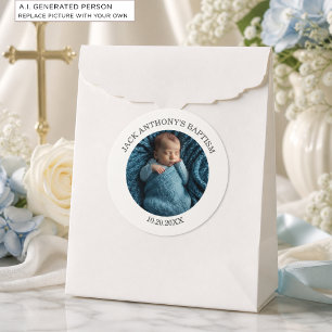 Sticker Rond Cadeau de baptême spécial pour garçon avec photo