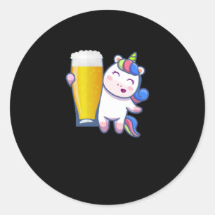 Sticker Rond Cadeau De Bière Avec Unicorn