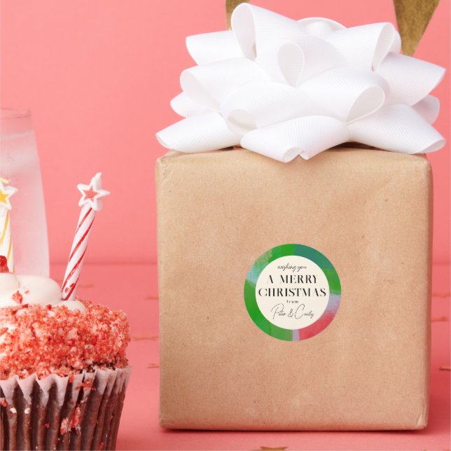 Sticker Rond Cadeau de cadre peint vert et rouge (Fête)