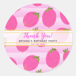 Sticker Rond Cadeau de citronnade de citrons roses Eau de fruit