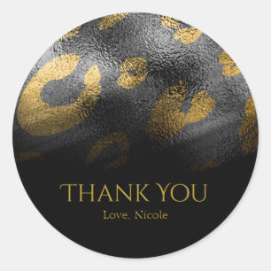 Sticker Rond Cadeau de fête avec ombres noires et imprimé léopa