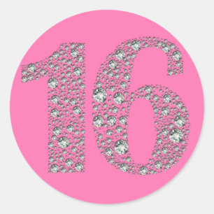 Sticker Rond Cadeau de fête d'anniversaire 16 Seize Diamond Bli