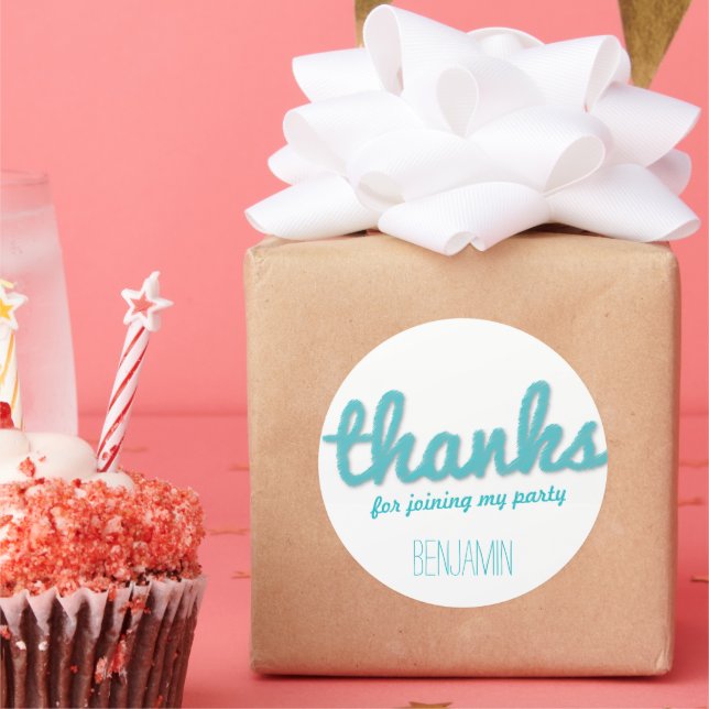 Sticker Rond Cadeau de fête d'anniversaire garçon bleu grand cr (Fête)