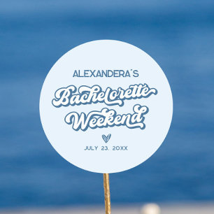 Sticker Rond Cadeau de Fête de Fille pour la Plage Bleue