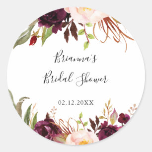 Sticker Rond Cadeau de Fête de Mariage Bohème Rustique Fleurie 